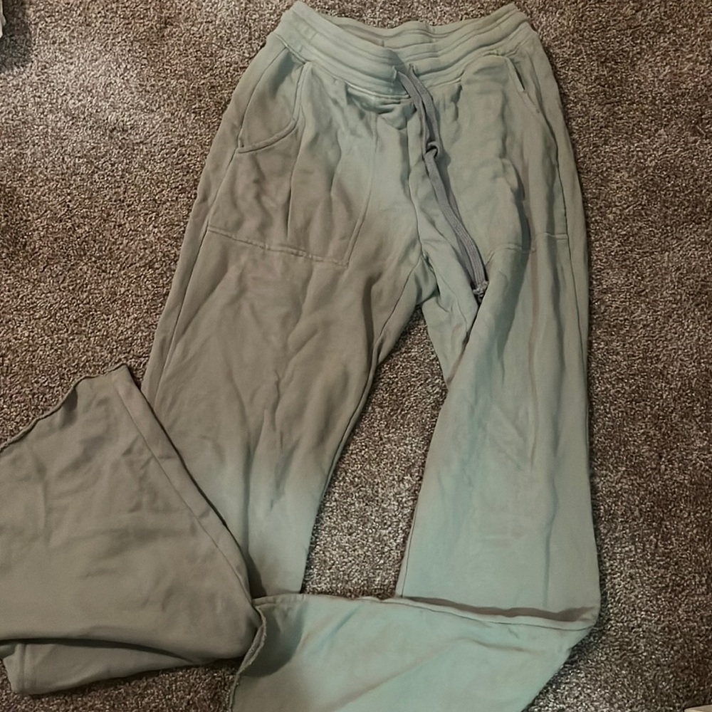 Green, drawstring flared sweats